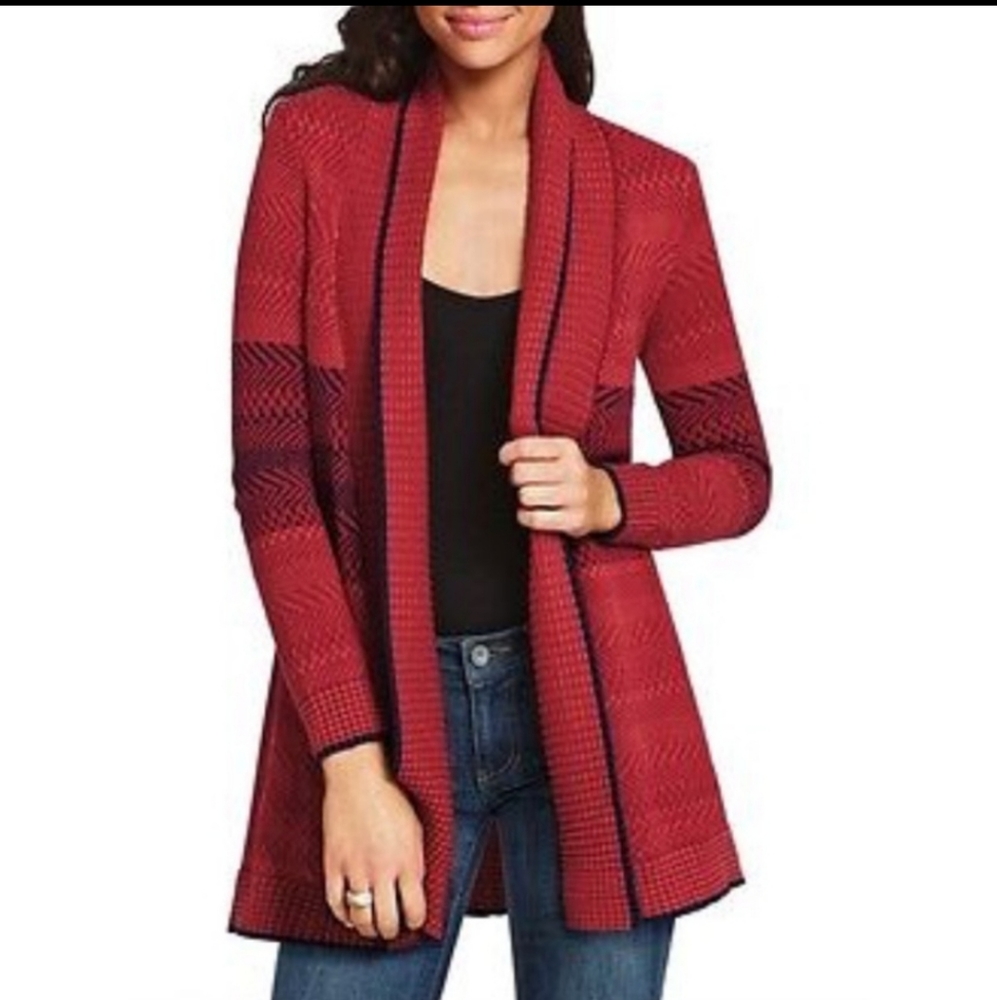 Cabi Red Joy Knit Open Sweater Cardigan Size L